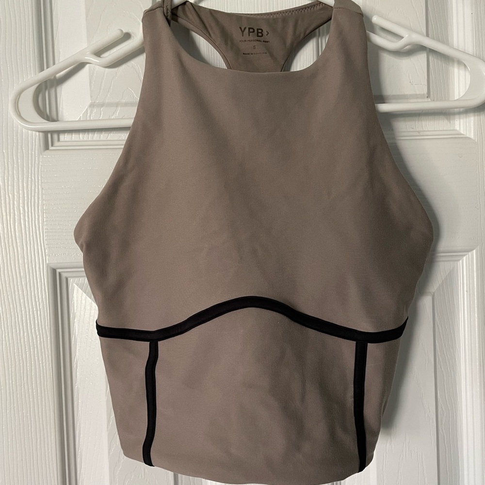 Abercrombie YBP Sports Bra / Taupe w/ Black Detail